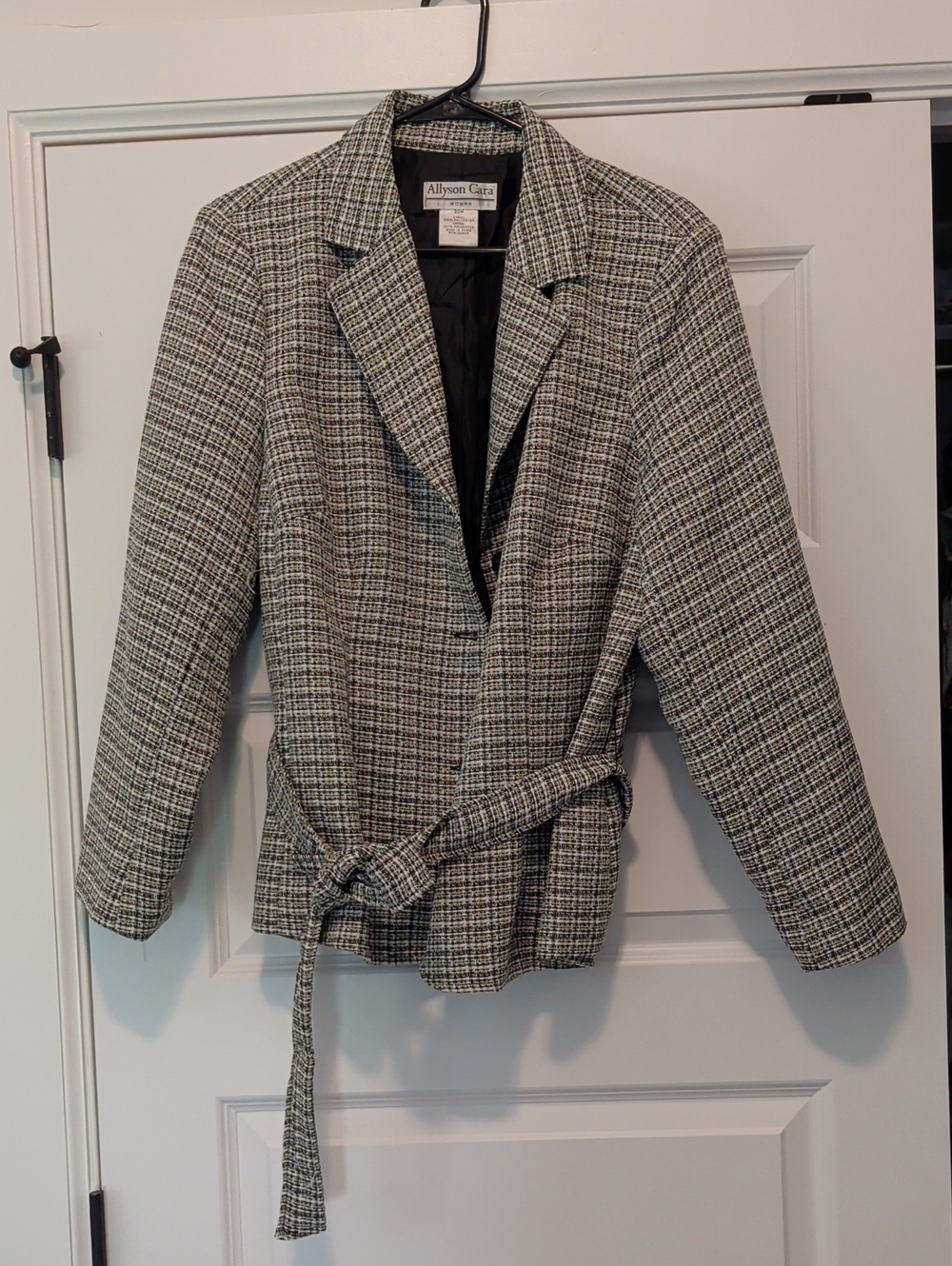 Black & White Plaid Belted Blazer